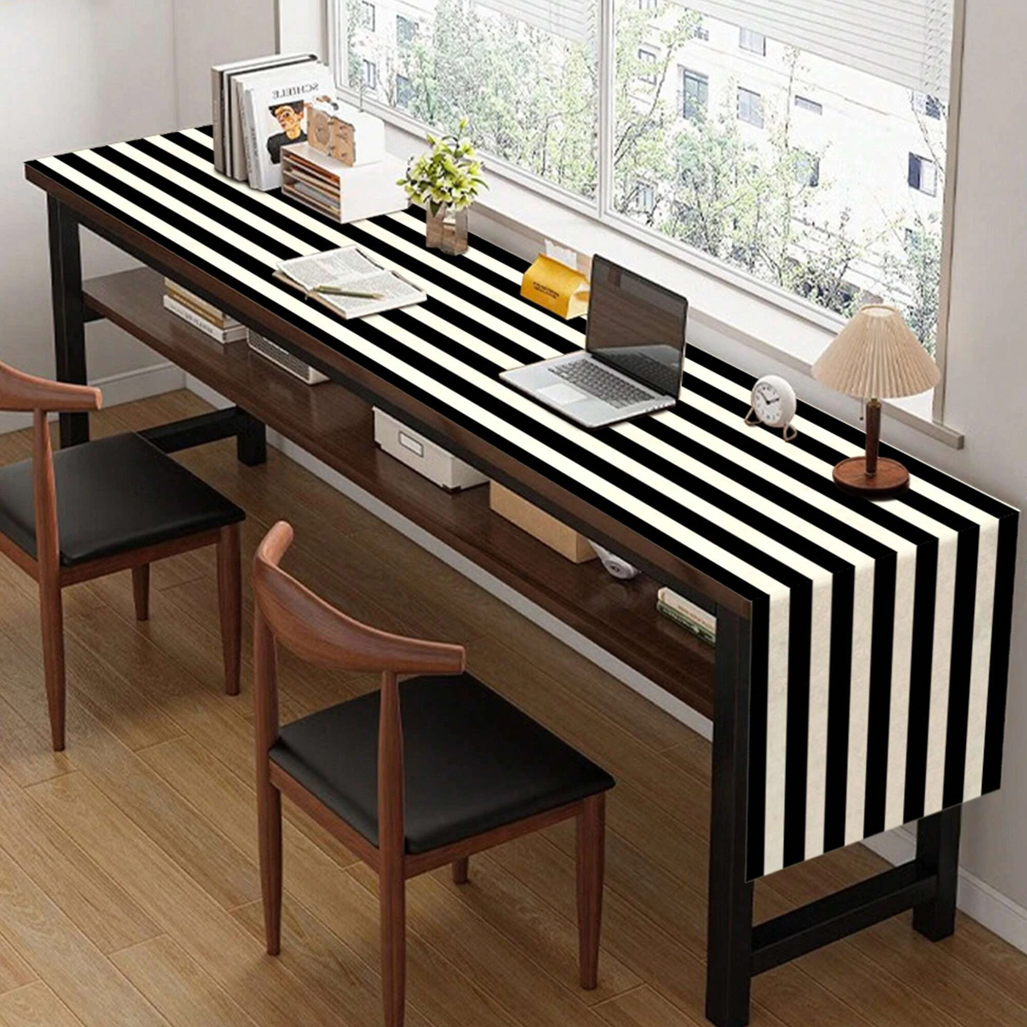 1pc Modern Black & White Stripe Table Runner, Multi - Season Universal for Dining Kitchen Living Room, Linen 2D Flat Decor