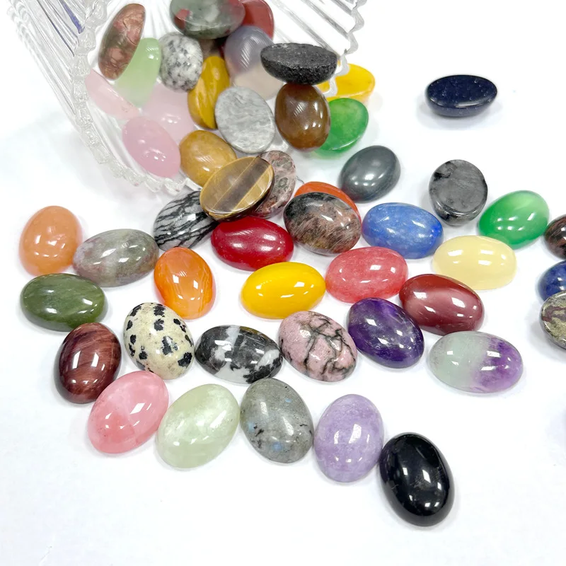 Lot de 10 cabochons ovales en cristal naturel de guérison 13x18mm, quartz et jade à dos plat pour la fabrication de bagues, de bijoux DIY et de pierres anti-stress