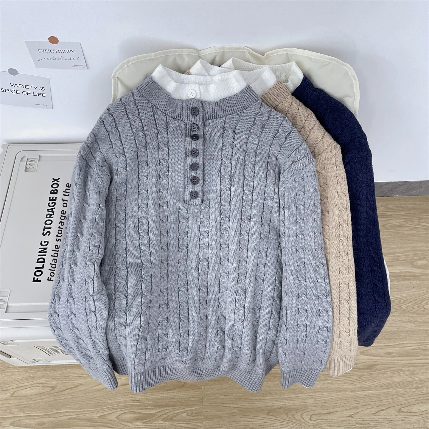 

Мужской вязаный свитер с воротником Хенли, повседневный, с эффектом уплотнения, премиум-класса, осенне-зимний, модный, ретро, в стиле Money Sle, повседневный трикотаж