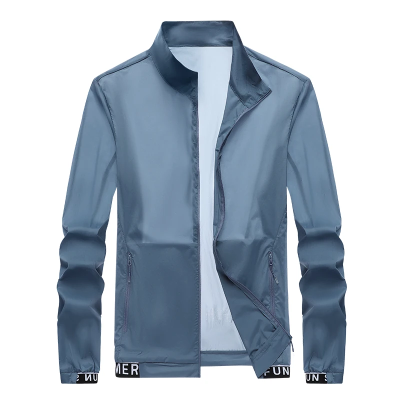 

UPF50+ Men's Hooded Sunscreen Jacket Summer Ultra Light Zipper Pocket Elastic Cuffs Suitable for Outdoor Hiking Running Fishing
