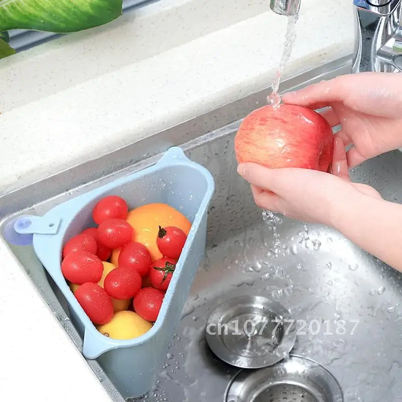 

Sink Strainer Filter kitchen triangular sink filter Drain Vegetable Fruite Drainer Basket Suction Cup Sponge Holder Storage Rack