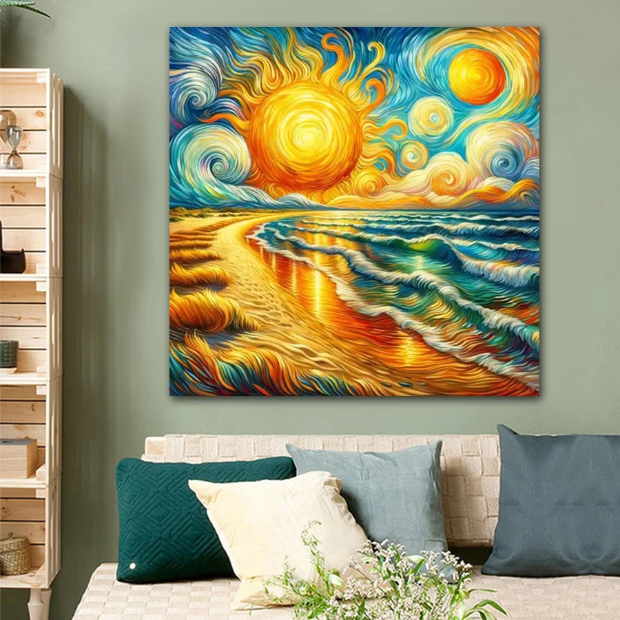 Abstract art Diamond Painting Landscape Sun New Arrivals 2025 Diamond Mosaic Sea Rhinestone Pictures Gift home decor