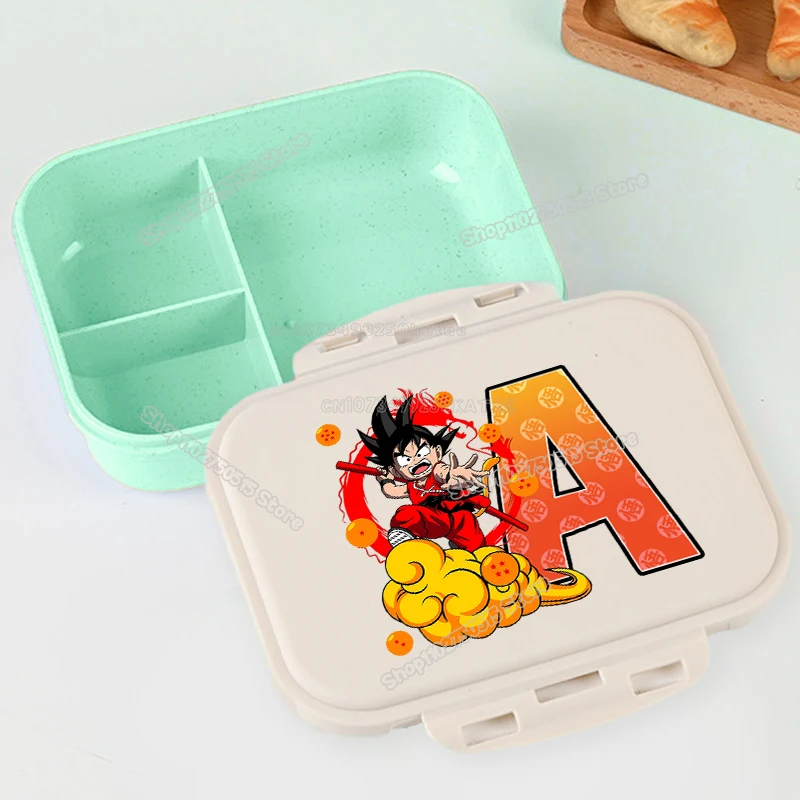 

Cartoon Son Goku Lunch Box Dragons Ball Letter A-Z Student Bento Boxes with Fork Spoons Portable Food Fruit Storage Container