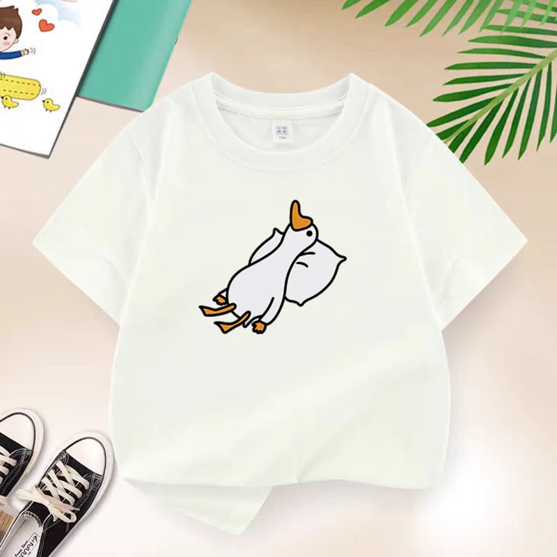 

New Y2K Tops Lazy Duck Graphic Print Baby Boys T-shirt Black Cotton Kids Tops Tee Summer Casual Cartoon T Shirt 6 8 10 12 Years