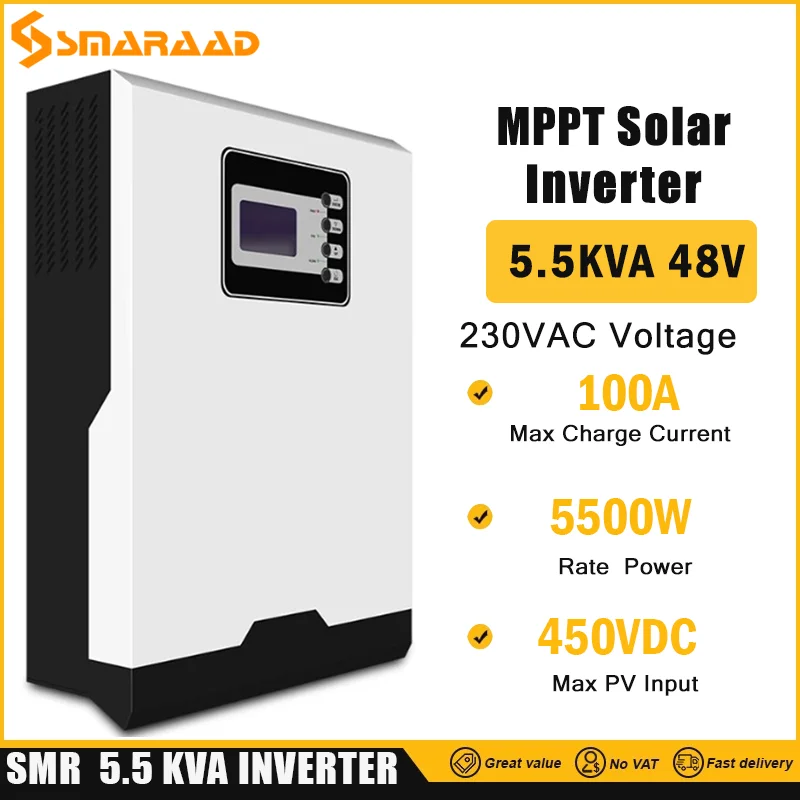 

5KW Solar Inverter 500Vdc PV Input 220V 230V AC 48V 100A MPPT Solar Charger 5500W Pure Sine Wave hybrid inverter With Bluetooth