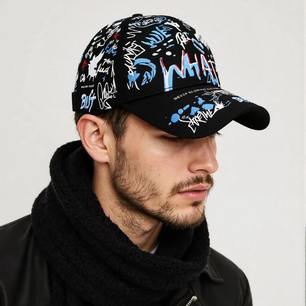 2026 Men's Graffiti Patterned Baseball Cap Unisex Flat Cap Spring Autumn Winter Hat