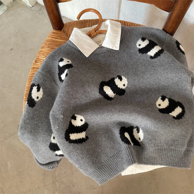 Children's Sweater 2025 Autumn New Boys and Girls Jacquard Sweater Baby Knitted Sweater Trendy