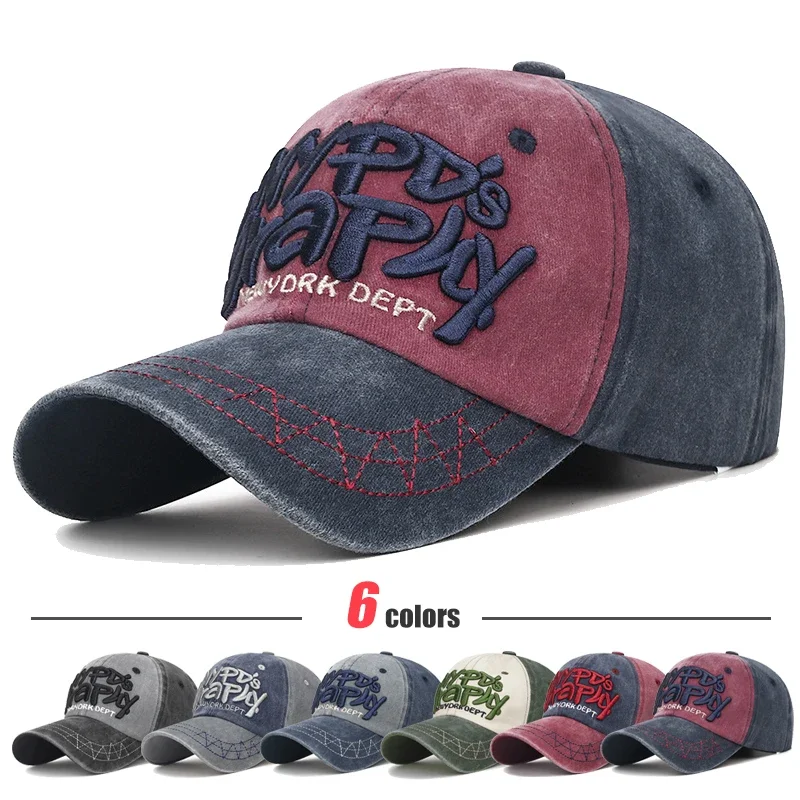 New Fashion Unisex Three-Dimensional Letter Embroidery Design Washed Distressed Cotton Baseball Cap Trucker Caps