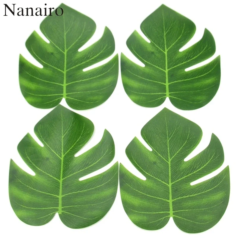 12pcs Large Artificial Silk Palm Monstera Leaves for Hawaii Luau Party Decorations Beach Theme Wedding Table Decoration