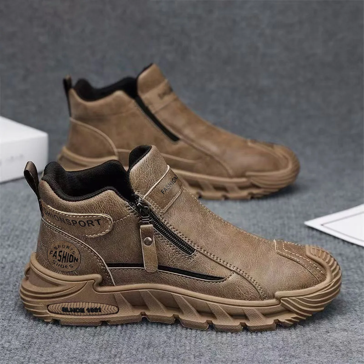 High-top Men's Shoes Mens Casual Labor Shoes Fashion Zipper Versatile Men Outdoor Climbing Shoes Sneakers  Zapatos Para Hombre
