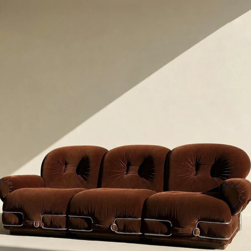 Niche art style, caramel color sofa, French retro, modular sofa, cast chrome industrial style