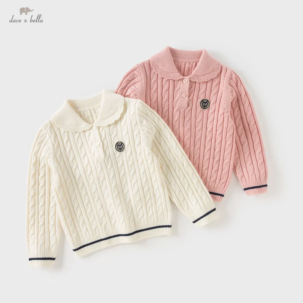 Dave Bella Autumn Girls Baby Children Knitted Sweater Pullover Sweet Cute Kids Gentle Knitwear College Style Warm DB4254789