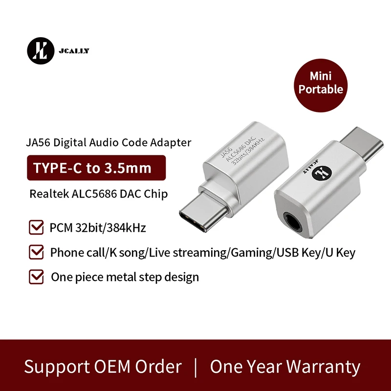 JCALLY JA56 Type-c To 3.5mm Earphone Digital Audio Code Adapter for Android IOS Phone Call, LiveGaming