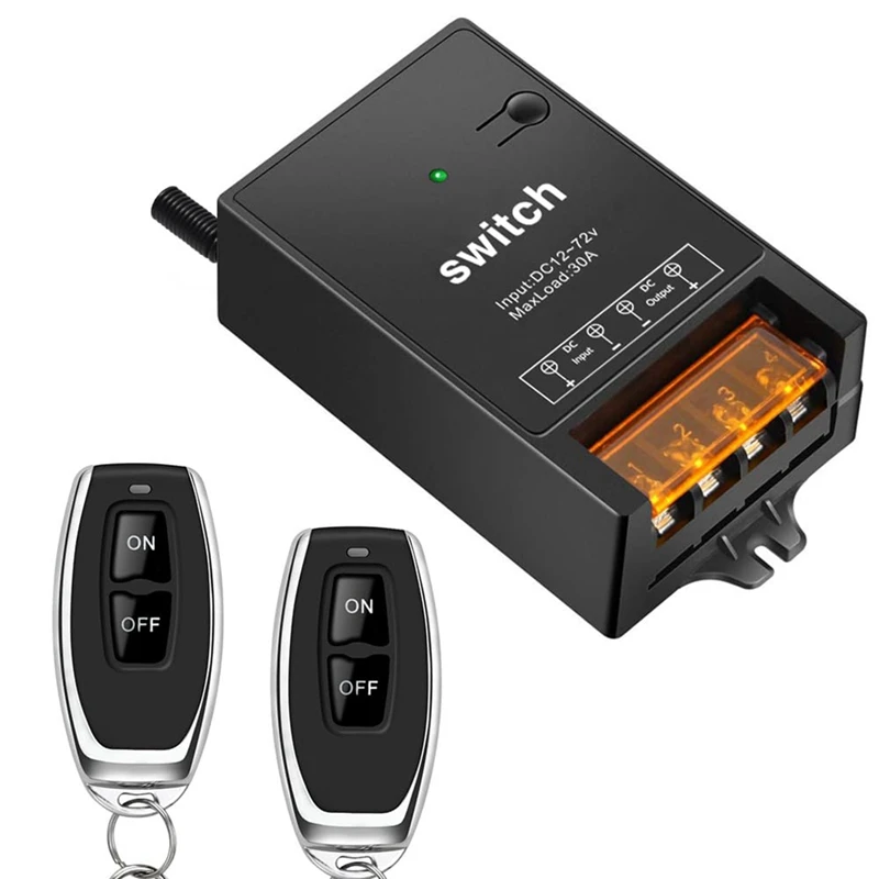 สวิตช์ควบคุมระยะไกล12V พร้อมรีเลย์30A, DC 72V 60V 48V 36V 24V 12V สวิตช์ไร้สายสำหรับไฟ, โคมไฟ, พัดลม