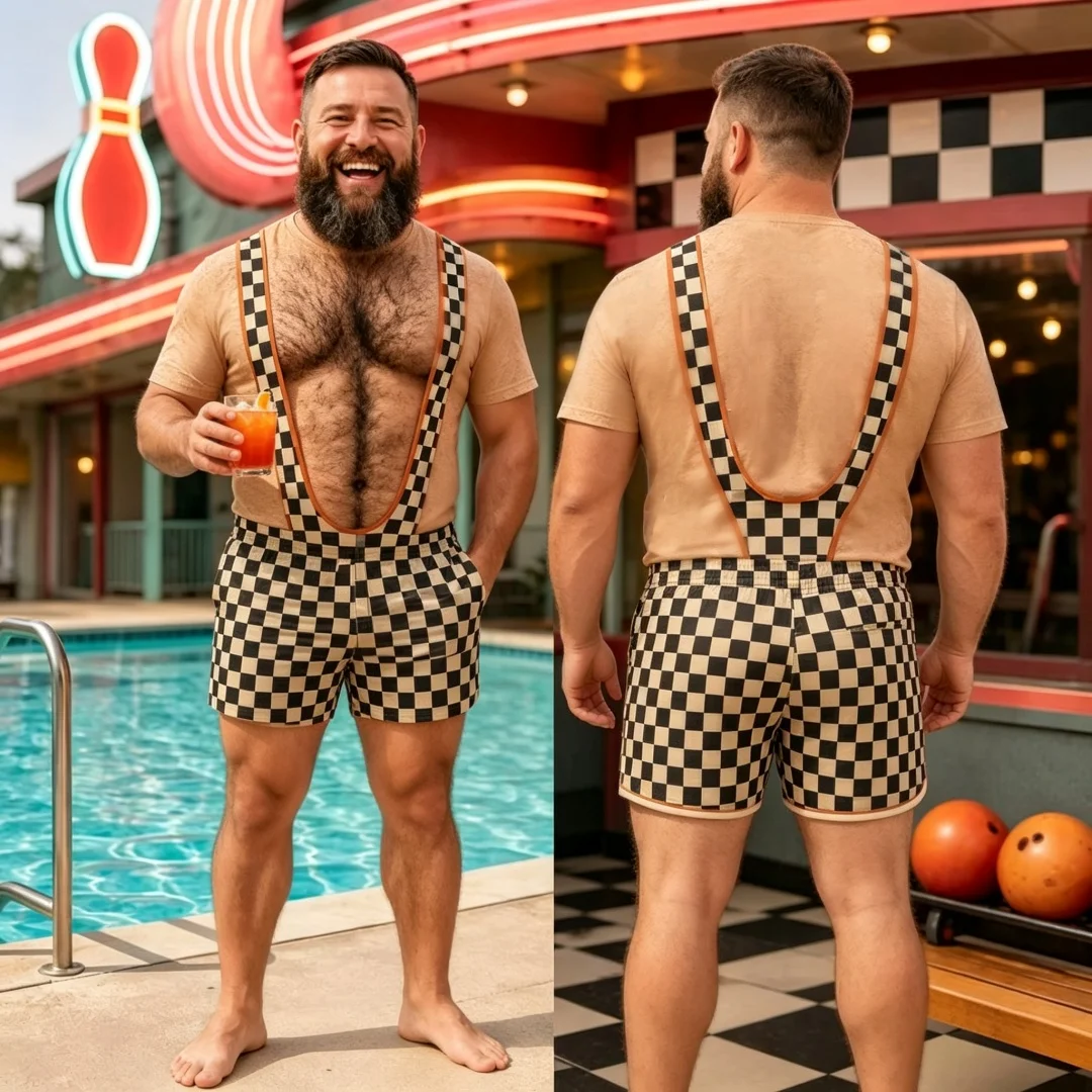 Hairy Chest Shirt Skin Tone Pattern 3D Mankini Illusion Tee with Matching Shorts Funny Gag Gift for Men Personalized Funny Set