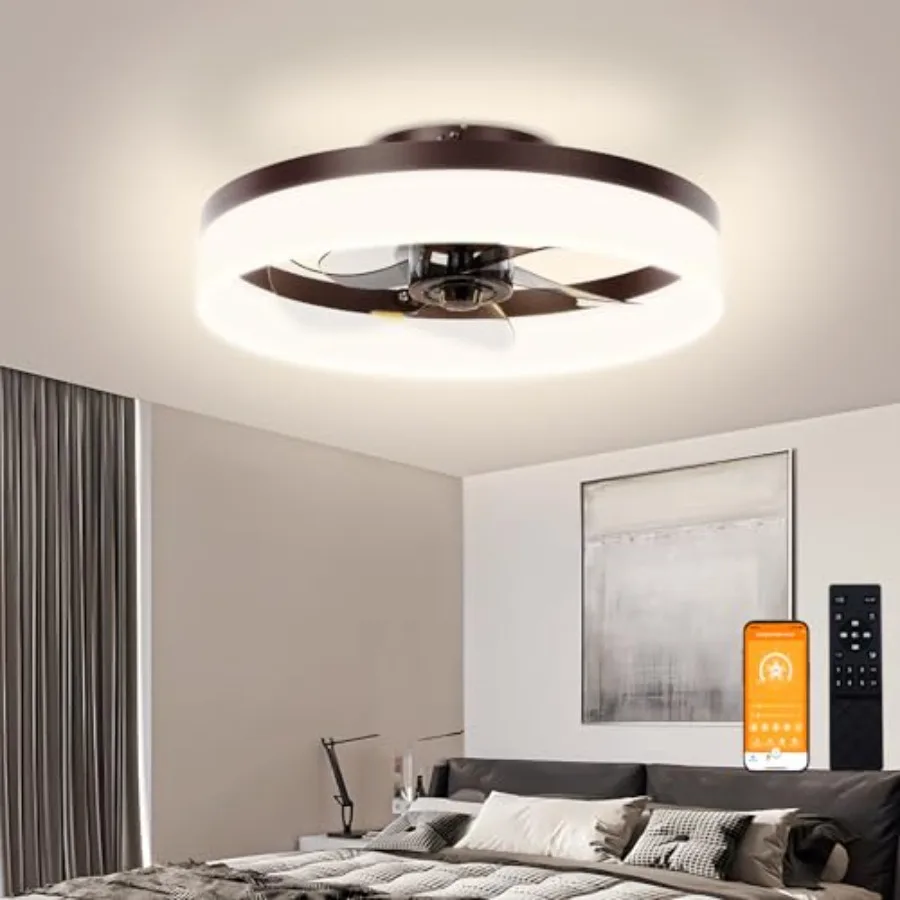 

Low Profile Ceiling Fans with Lights and Remote, 15.7in Modern Ceiling Fan Flush Mount, 3000K-6500K Dimmable Bladeless LED Fan