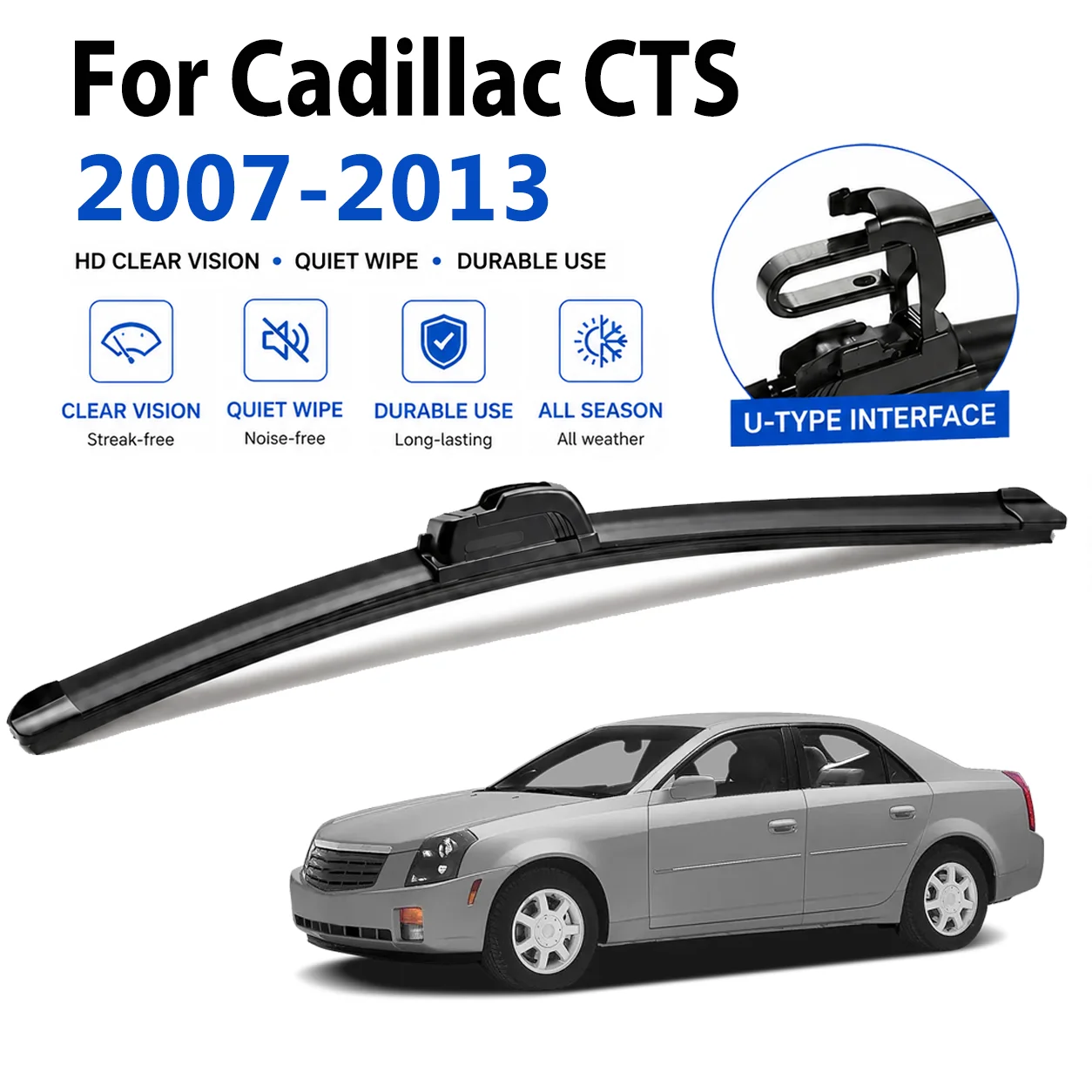 For Cadillac CTS 2007‑2013 2Pcs U‑Hook Front Windshield Wipers, Rubber High‑Definition Quiet Replacement Wiper Blades 22