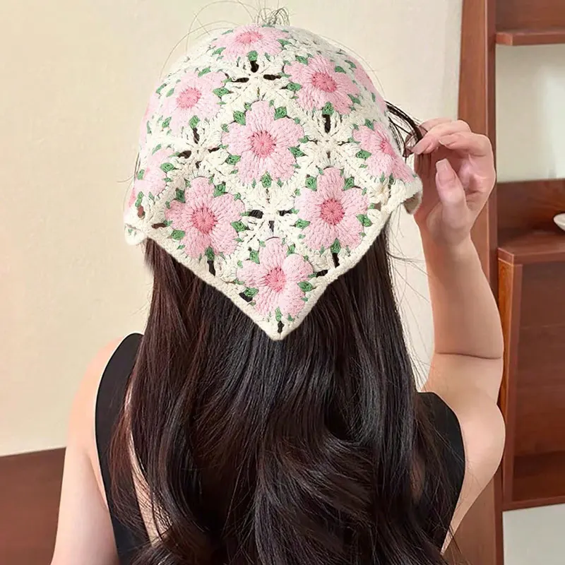 

Hollow Flowers Women's Hair Scarf Sweet and Stylish Cute Style Vacation Beach Party Gift Triangle Scarf Women's Hair Accessories