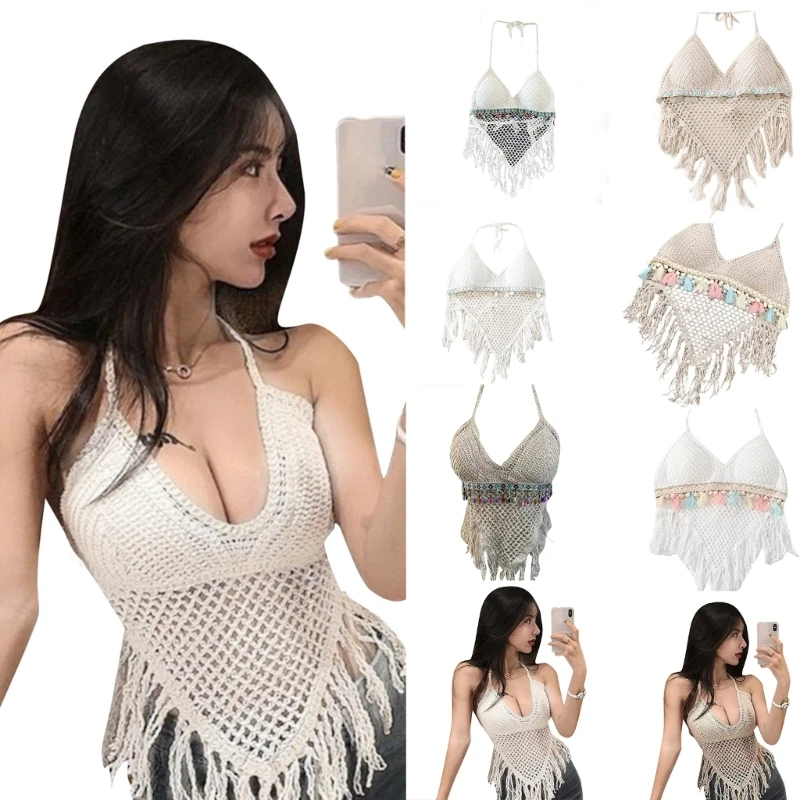 

Elegant Cami Halter Neck Summer Hollow Vest Tops with Chest Pad for Women P8DB