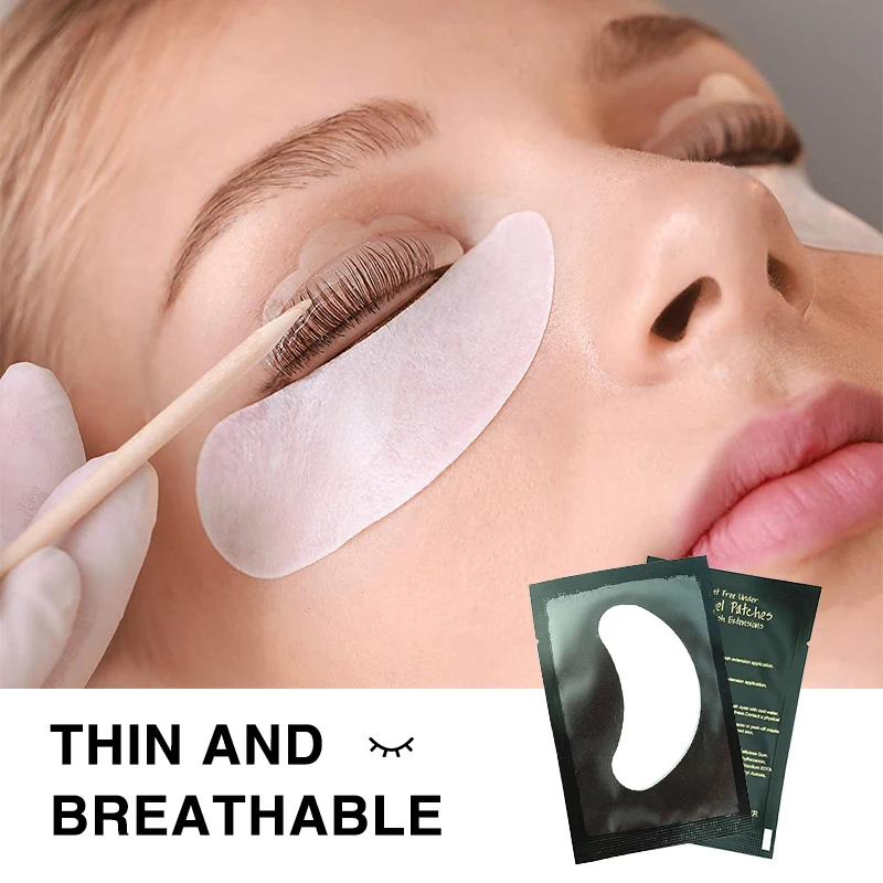 100 pares de almofadas de gel para os olhos sem fiapos, remendos de papel hidratantes para os olhos, extensão de cílios enxertados, pontas dos olhos, adesivo, ferramenta de maquiagem