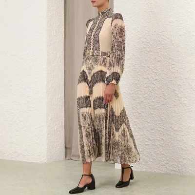 Faionable Primavera Estate 2025 Gonna lunga da sera Dr con orlo largo e pieghe in fibra di poliestere con lanterna Sves