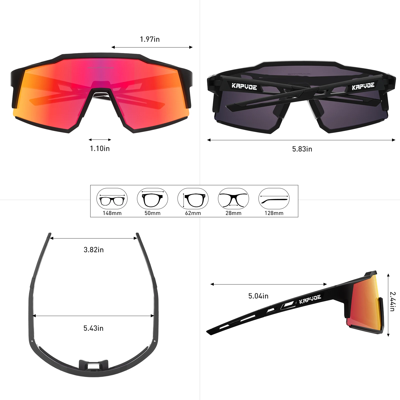 Kapvoe Cycling Glasses Cycling Sunglasses Cycling Goggles Outdoor Polarized Bike Eyewear UV400 Sports Equipment Bicycle Glasses