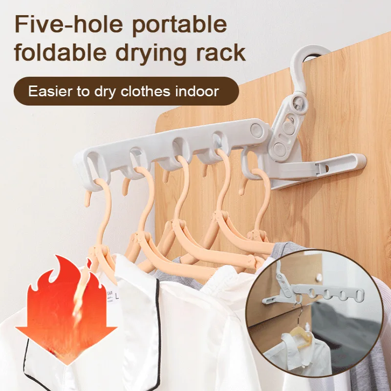 Foldable Clothes Drying Rack 5 Holes Travel Portable Laundry Hanger For Hotel Dorm Camping Home Use Collapsible Hanger