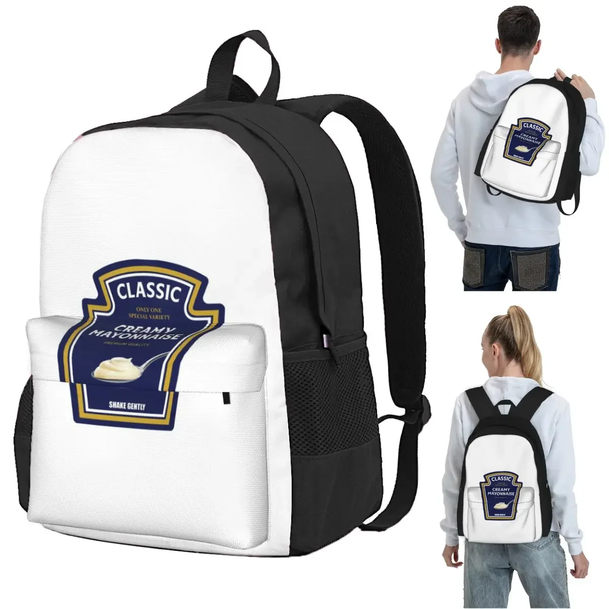 Mochila a juego para parejas, con estampado de salsa de tomate, mostaza y mayonesa, mochila escolar para estudiantes, bolsa para libros, mochila escolar para niños, bolsas de hombro para portátil para niños y niñas