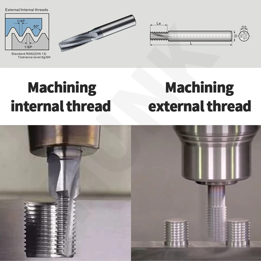 Thread Milling Cutter HRC65 Full Tooth ISO Inch Pitch CNC For Steel Aluminum M1.4 M1.6 M2 M2.2 M2.5 M3 M3.5 M4 M5 M6 M8 M10 M12