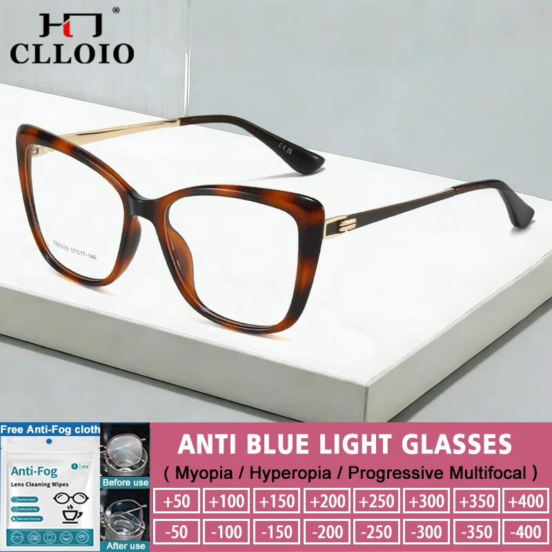 

CLLOIO Casual Style Simple Butterfly Frame Myopia Reading Prescription Women Oversize Frame Anti Blue Ray Progressive Eyeglasses
