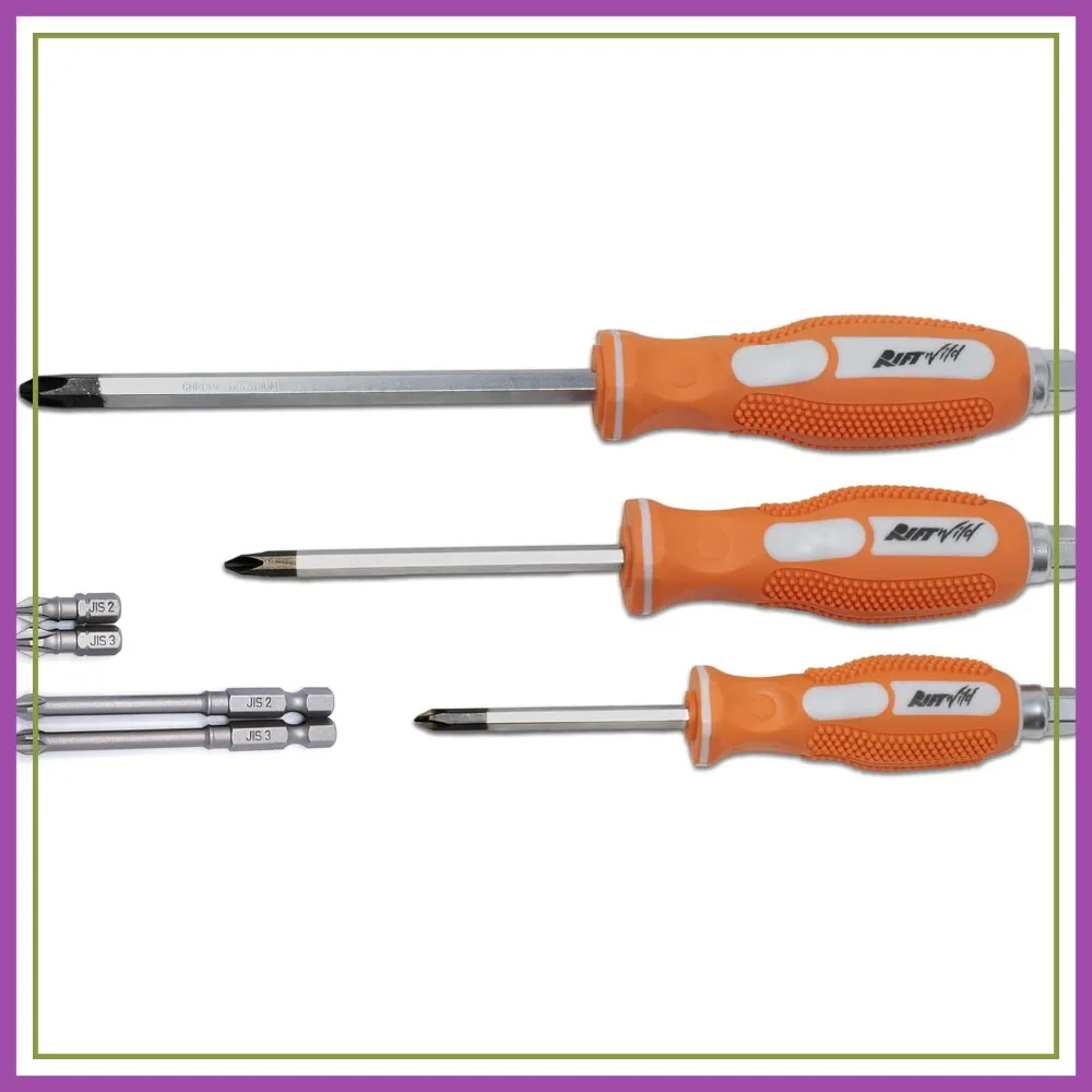 

7-Piece JIS Driver Set: #1, #2, #3 Screwdrivers and #2, #3, Short, Long 1/4" Bits