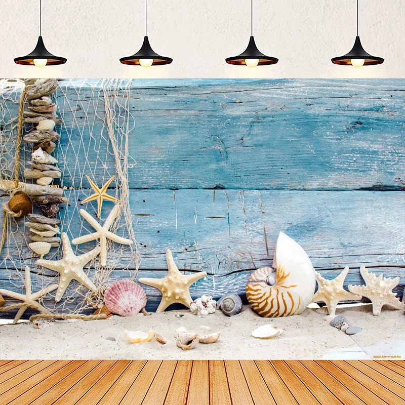 

Фон для фотосъемки, синяя деревянная стена, морские ракушки, парусный корабль, колесо, шлем, рыболовная сеть, фон для вечеринки с днем рождения