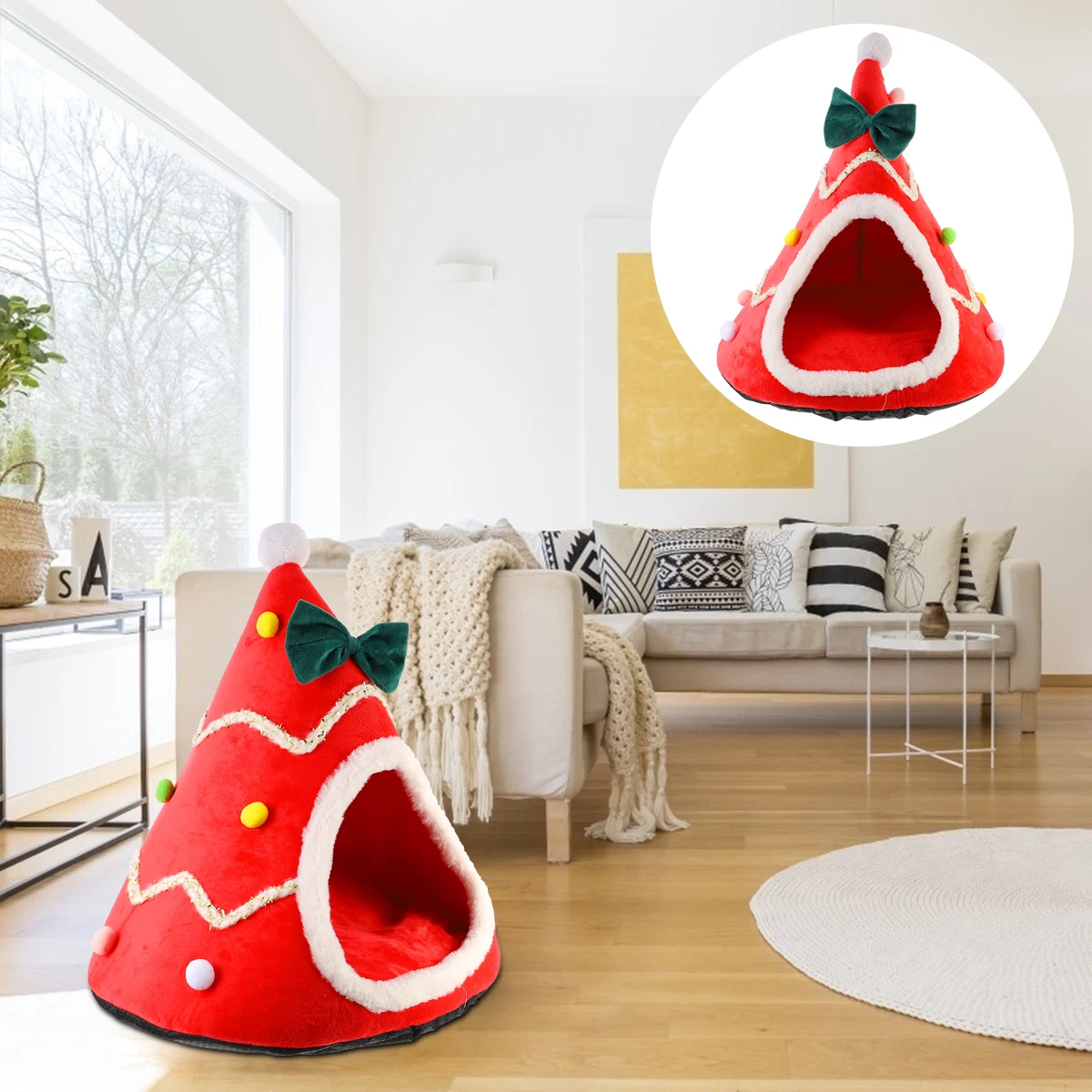 

Pet Warm House Natural Christmas Cat Nest Comfortable Claw Grinding Bed Home Living Room Pet Sleep Nest Christmas Decor