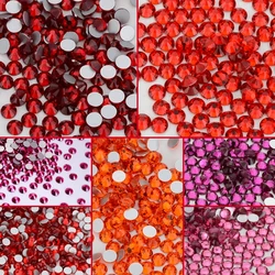 SS3-SS30 Red Glass Flat Back Rhinestone Rose Glitter Round Glue On Gemstones Non Hotfix Stones for Nail Art Fabric Decoration