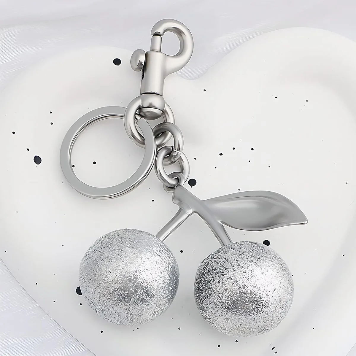 Glitter Silver Cherry Keychain Summer Fruits Cherries Pendant Keyring For Luxury Brand Handbags Shoulder Bags Accessories Gift