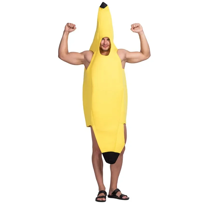 

Funny Banana Cosplay Costume Giant Fruit Cos Outfits Puffy Sponge Foam Onesie for Men Halloween Carnival Party Stage Performance