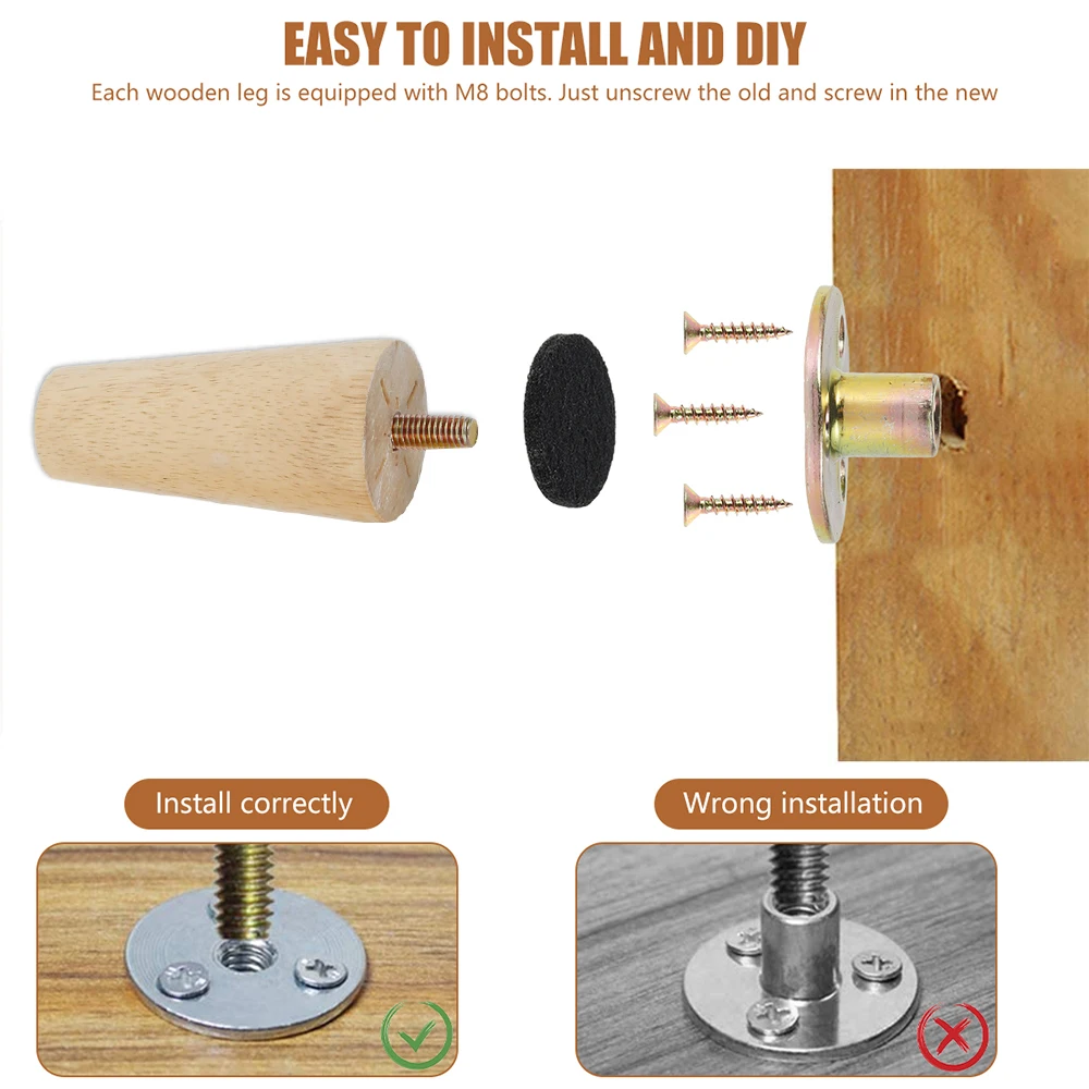 Patas de muebles de repuesto de madera, patas de mesa de 8/15/20cm de altura con tornillos, almohadillas para sofá, silla, cama, gabinete, 4 Uds.