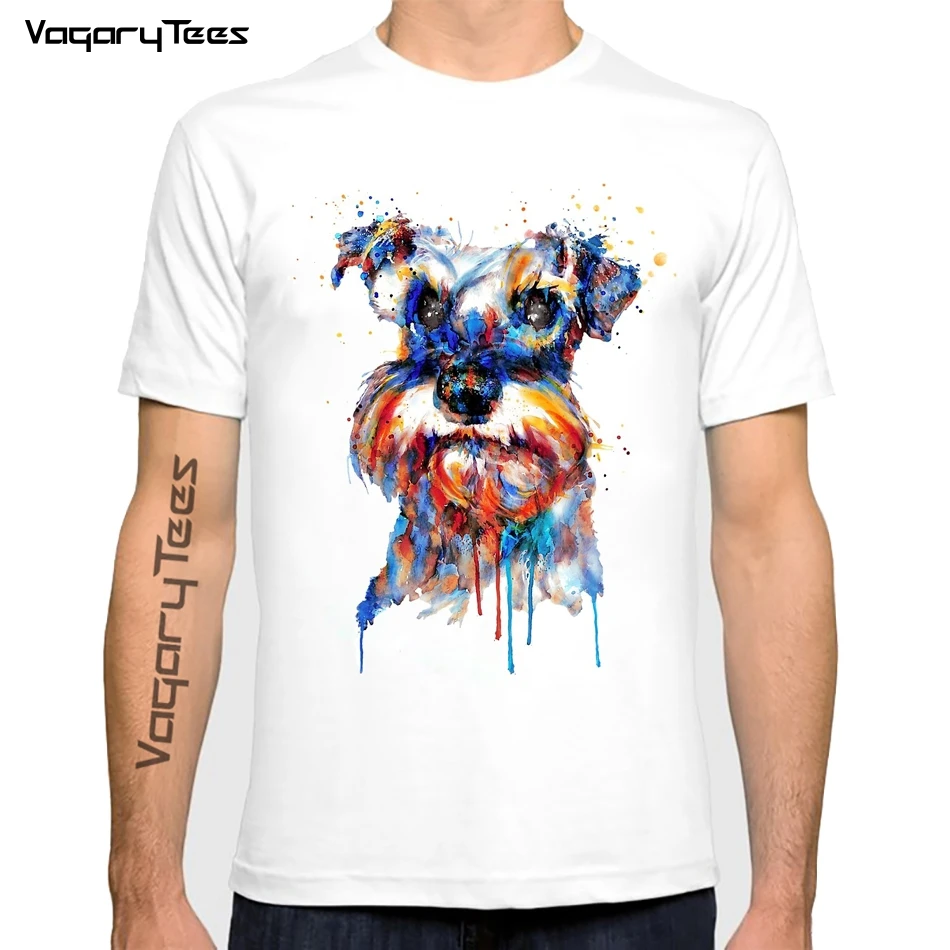 Miniature Schnauzer Head Print T-Shirt New Summer men t-shirt Fashion Watercolor Dog Casual Tops Homme Novelty Cool man Tees