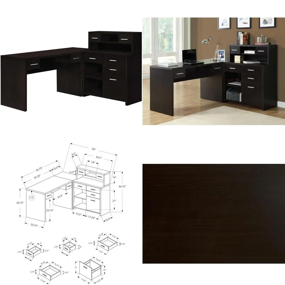 مكتب كمبيوتر زاوية على شكل حرف L مع حافظة، تخصصات مونارك، 60 لتر، لمسة نهائية كابتشينو #1