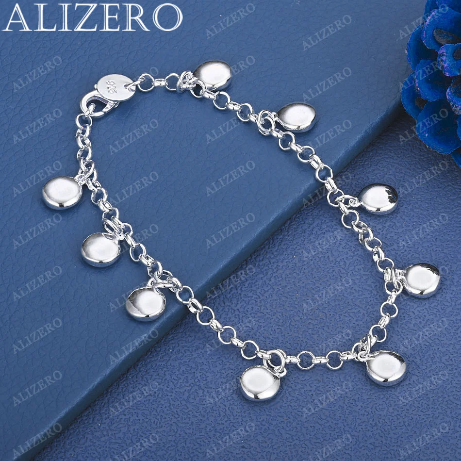 

ALIZERO 925 Sterling Silver Bracelet Flat Bean Beads Bracelets For Women Fashion Jewelry For Birthday Party and Daily Wear