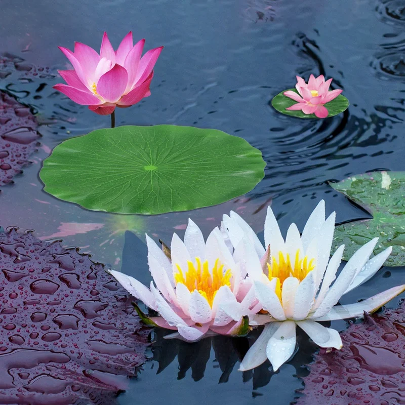 15 Pieces 5 Kinds Artificial Floating Foam Lotus Leaves Lily Pads Fake Foliage Pond Decor For Pool Aquarium Decoration