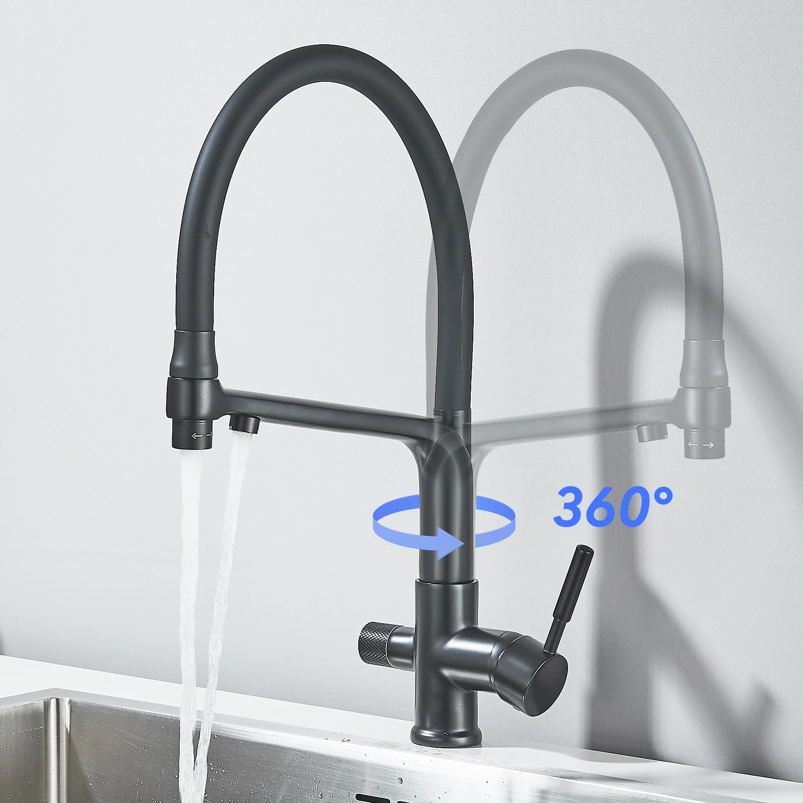 Matte Black Brass Kitchen Sink Faucet 2 Mode Tap Pure Water Filter Hot Cold Water Mixer Crane Purification Kitchen