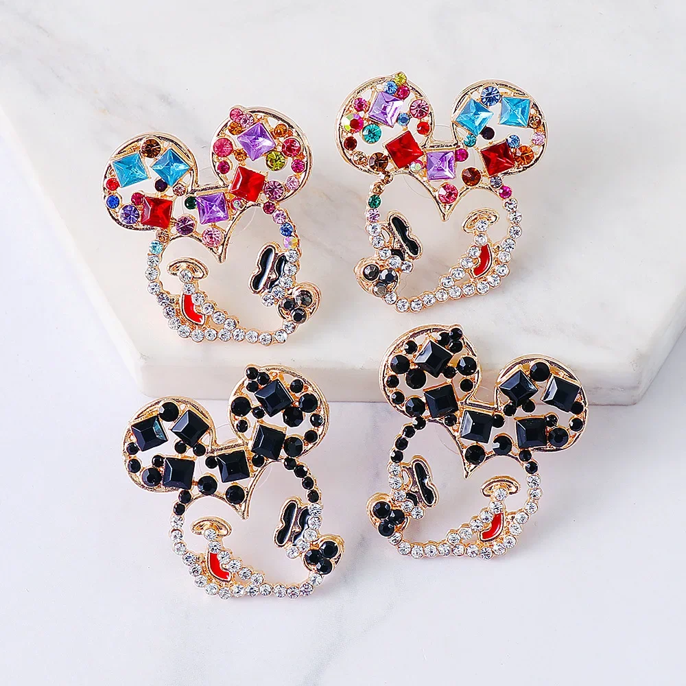 New Disney Boho Mickey Mouse Cute Design Cartoon Rhinestone Earrings 2022 Fashion Wedding Stud Earrings Birthday Gift Jewelry