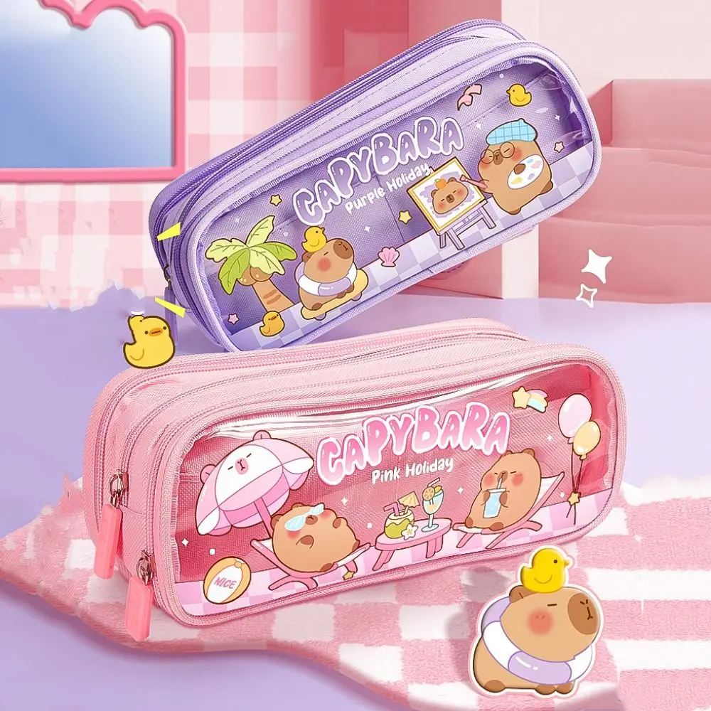 

Fashion Letter Capybara Pencile Bag Zipper Kawaii Capybara Makeup Bag Large Capacity Waterproof Stationery Holder Women