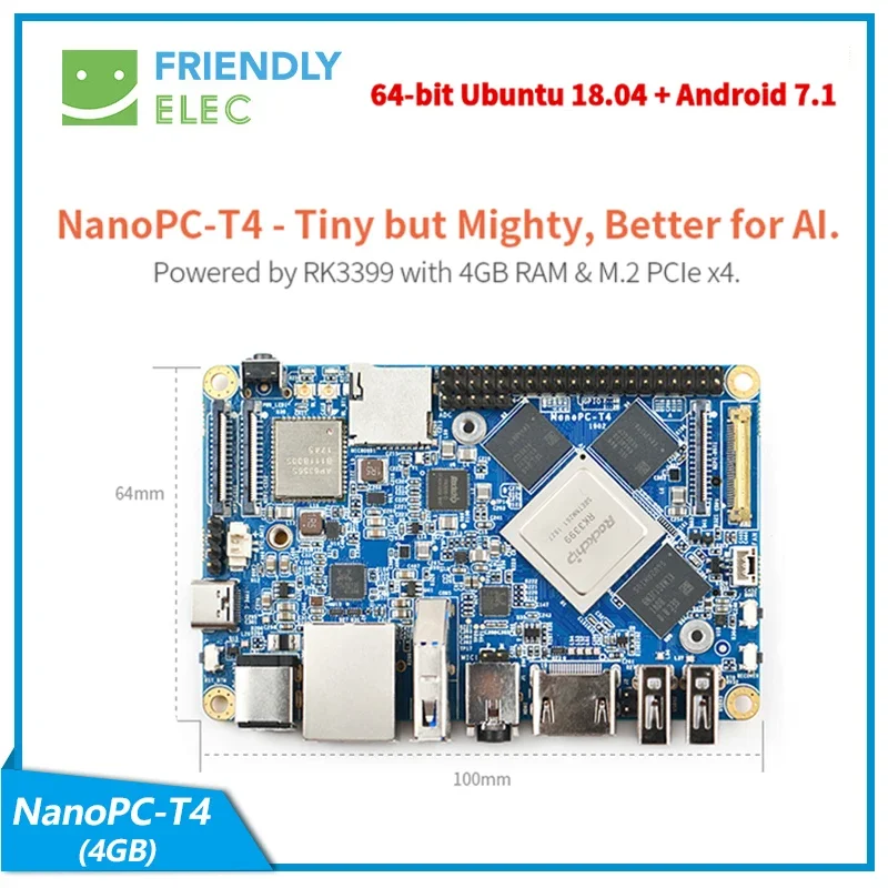 NanoPC-T4 Rockchip RK3399 Cortex-A72 Cortex-A53 VR AI OpenCV TensorFlow MIPI ثنائي النطاق واي فاي M.2PC EC20 4G 16GB EMMC FriendlyELEC