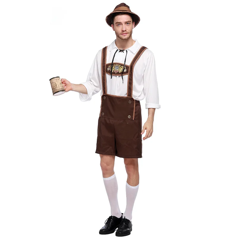 Cosplay Costume Men's Lederhosen Bavarian Octoberfest Braces Beer Festival Halloween Male Attendant Role-playing Overall