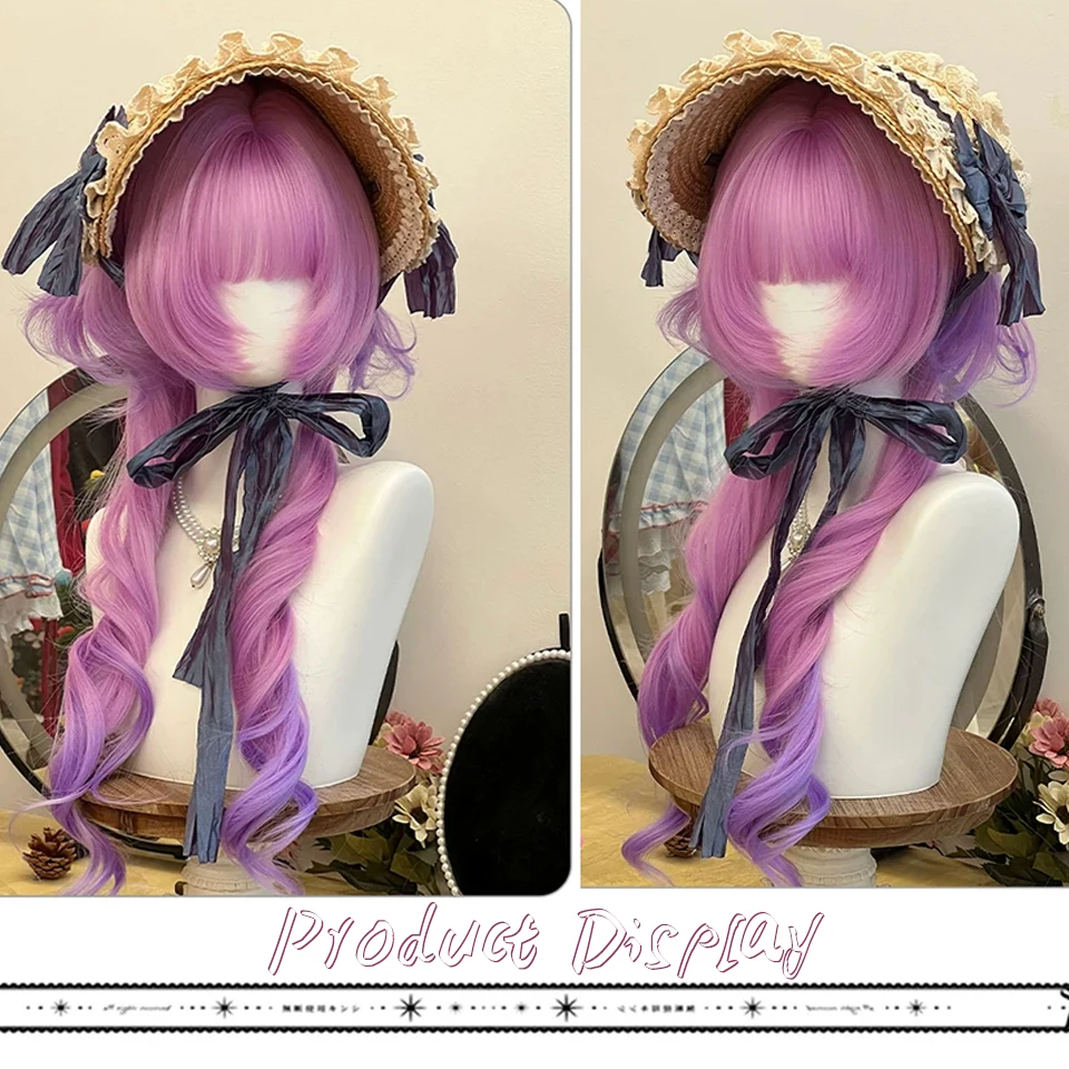 Jellyfish Head Pink-purple Wig with Bangs Blue Red Synthetic Lolita Cosplay Halloween Natural Curly Hair Wigs for Women
