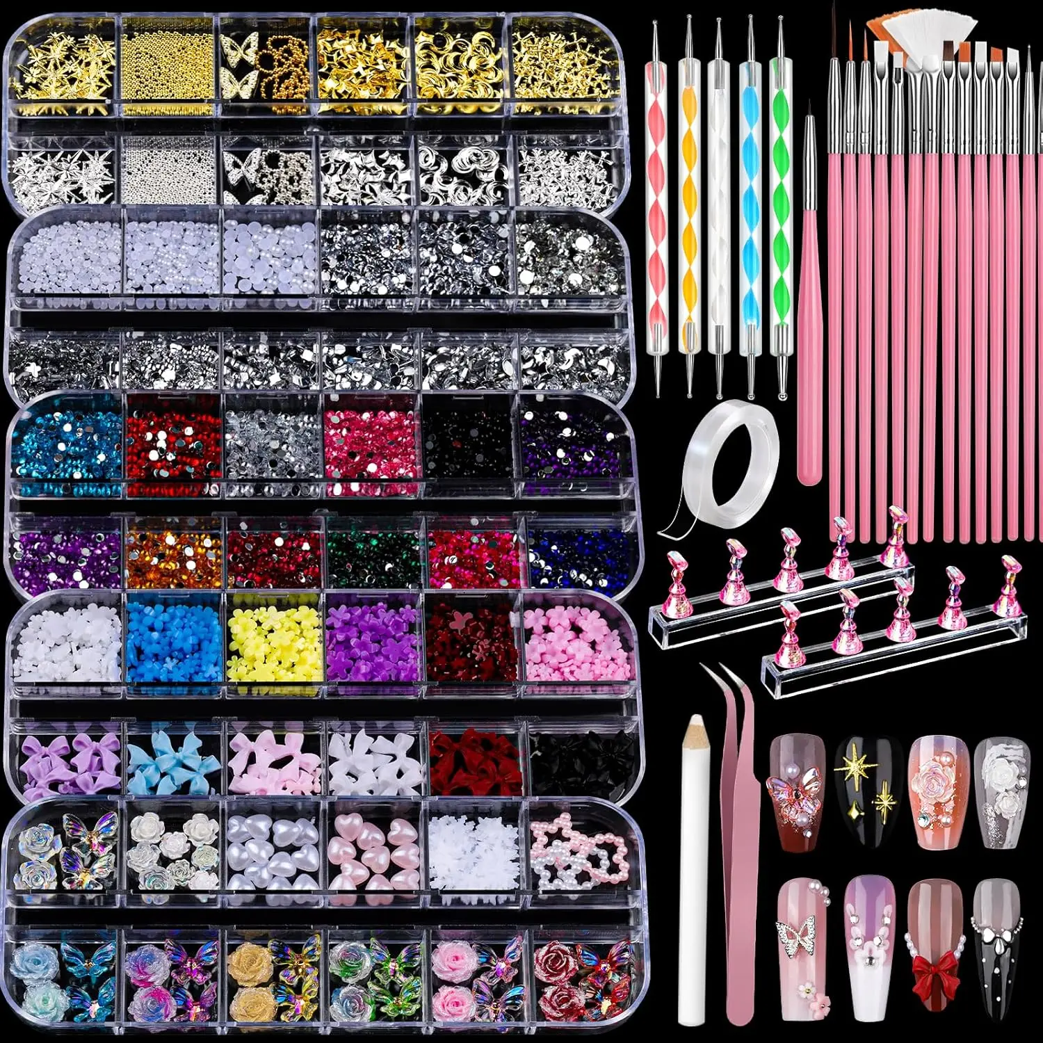 

Complete Nail Art Kit with 3D Charms, Gems, Brushes & Dotting Tools for DIY Manicure