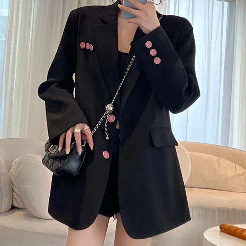 China-Chic New Chinese Pink  Suit Coat in Spring and Autumn  blazer mujer  blazer femme  blazer women  women clothing