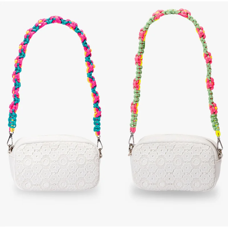 

Soft Knitted Flower Shoulder Bag White Hand-woven Floral Straps Lace Print High Quality Underarm Fashion Zipper Small Square Bag